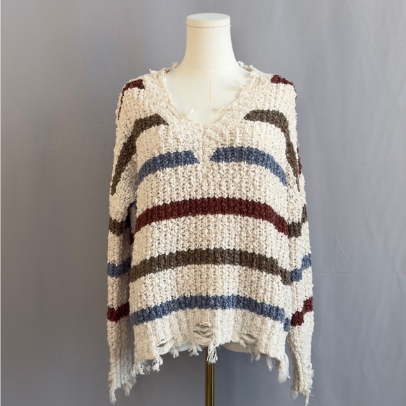 ADORA Sweaters - Frayed Cozy Striped Knit Sweater
